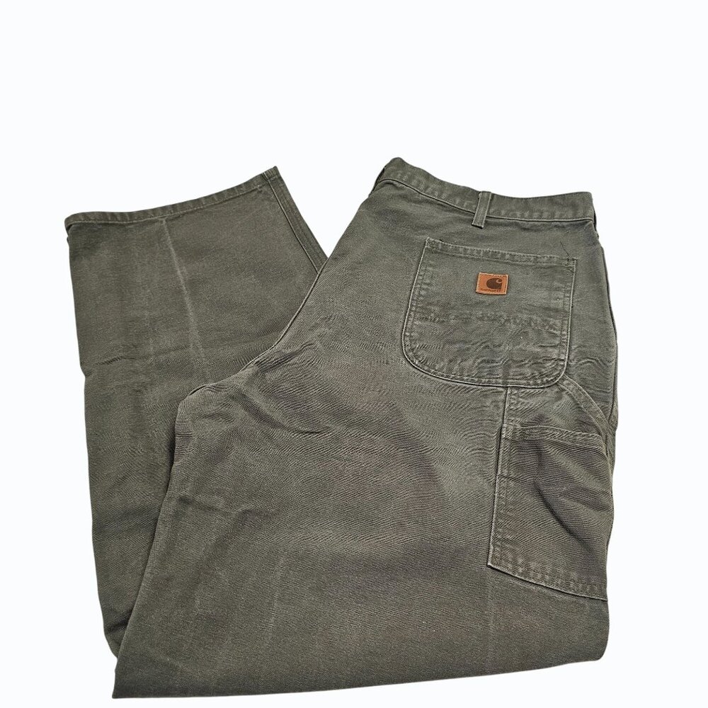Vtg Carhartt Pants Mens 42x31.5 Olive Green B11 Duck Carpenter Work USA 90s - Picture 14 of 16